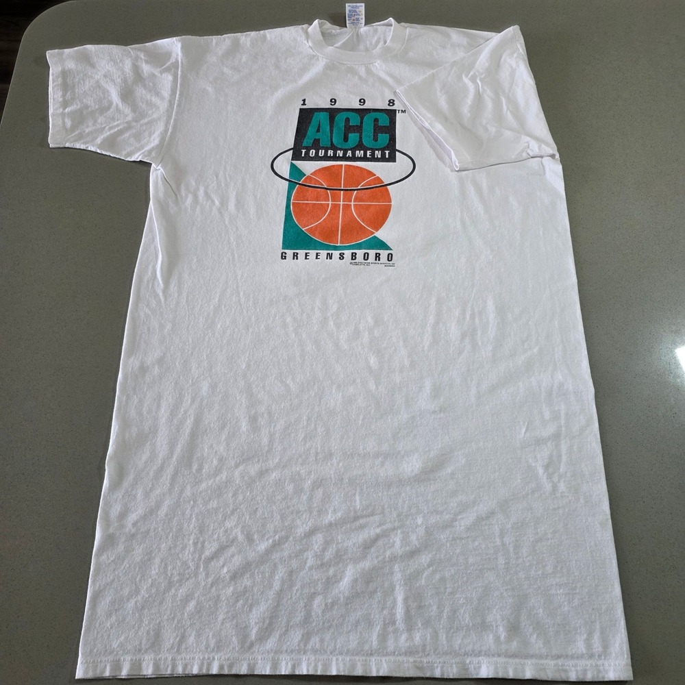 Vintage 1998 ACC Tournament Greensboro Basketball T-Shirt Jerzees White OSFM USA